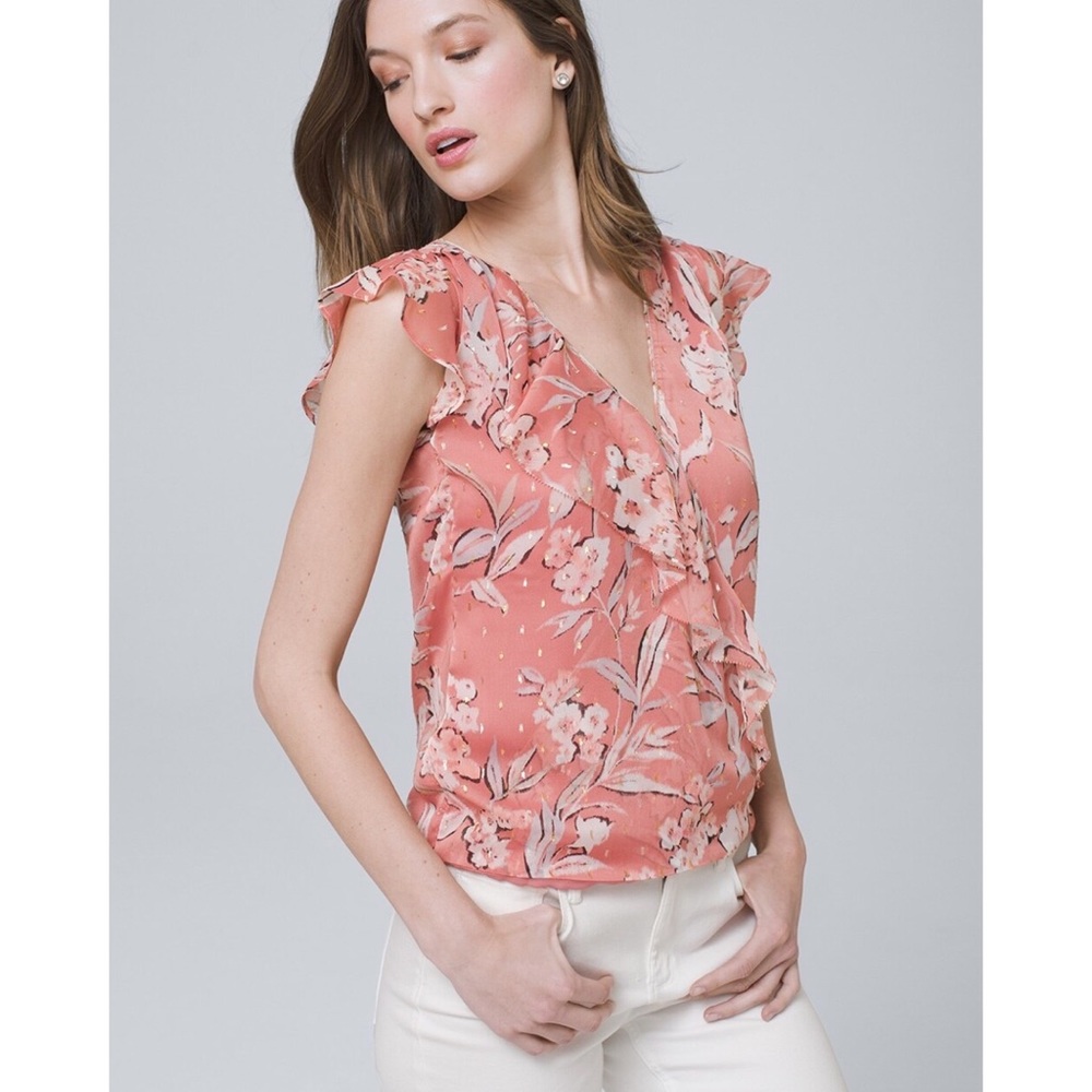 WHBM Floral-Dot Surplice Blouse